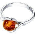 thumbnail image 2 of PEORA Genuine Baltic Amber Ring for Women in Sterling Silver, Rich Cognac Color, Designer Open Spiral Solitaire, Comfort Fit, Size 7, 2 of 4