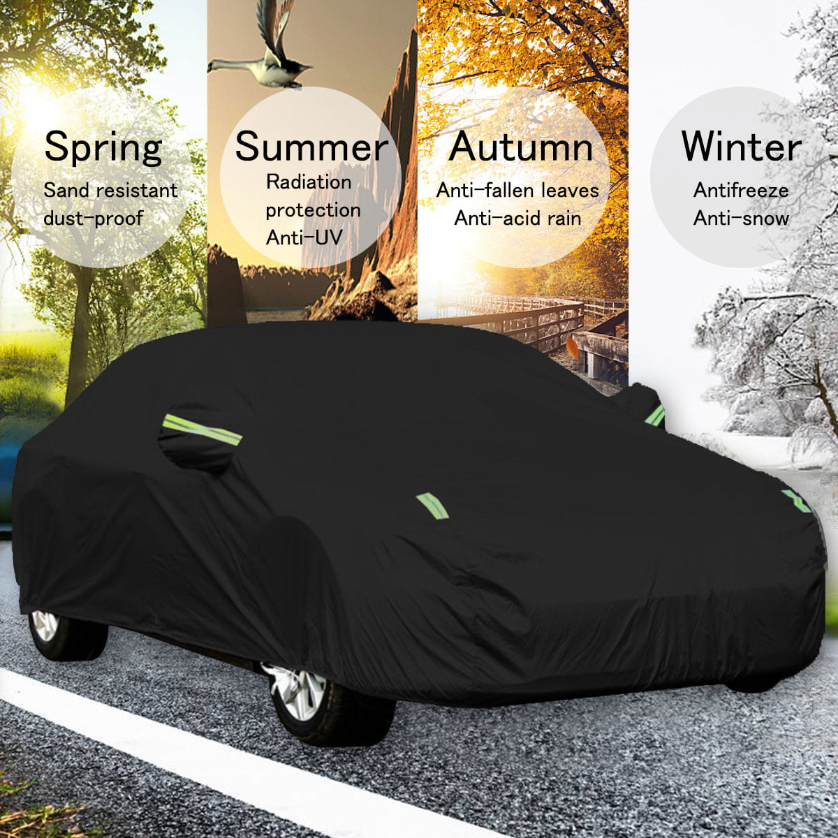 Black Waterproof Universal Full Car Cover All Weather Protection