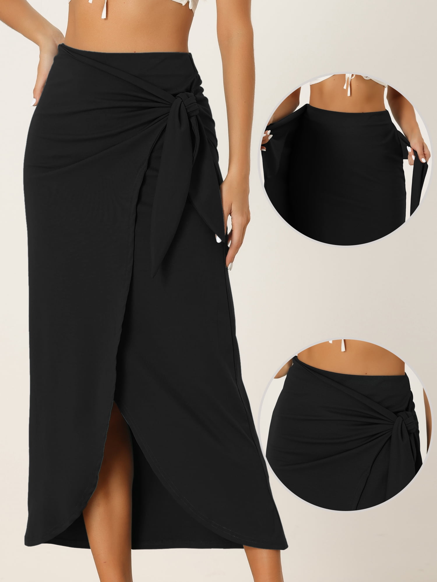 DARING DIVA Women Split Thigh Front High Waist Boho Wrap Midi Skirt XL Black
