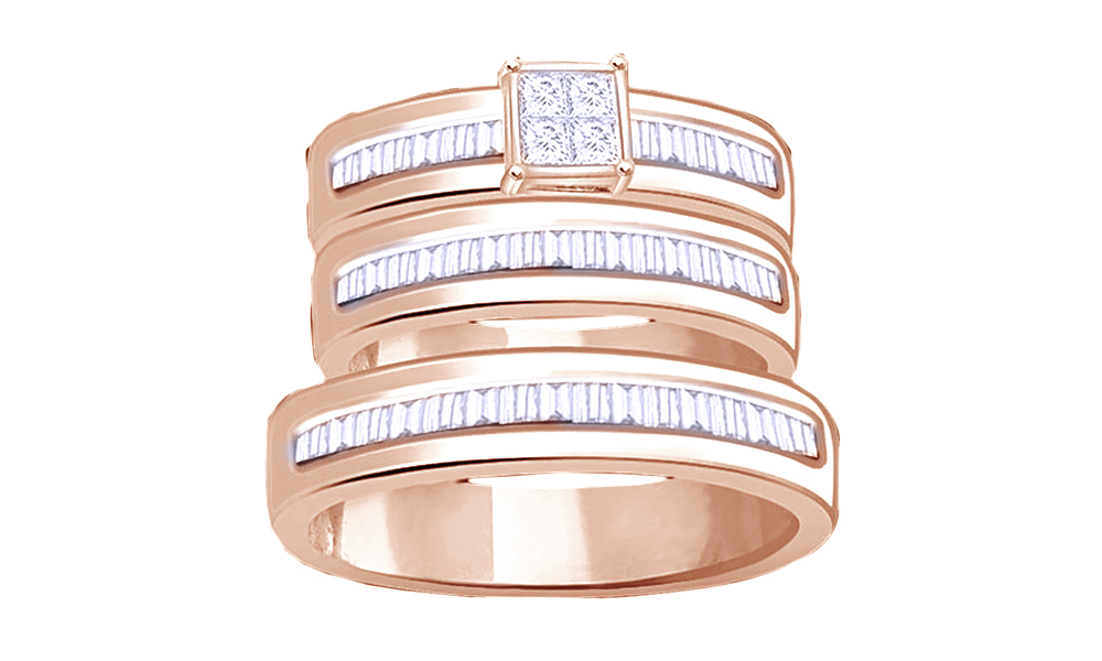 AFFY White Natural Diamond Engagement & Wedding Band Ring Set In 14k Rose Gold Over Sterling Silver (0.5 Cttw)