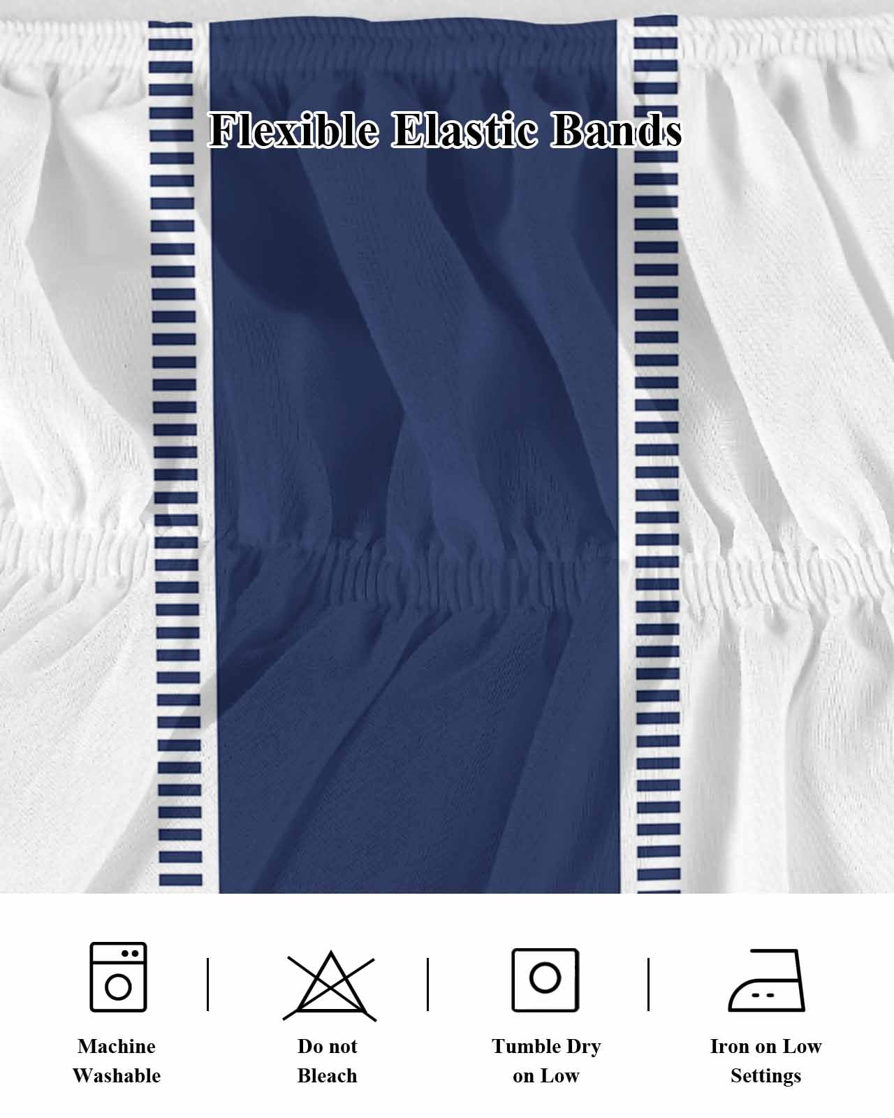 Navy Blue Bed Skirt King Size 16&nbsp;Inch Drop, Stripes Solid Color Wrap Around Dust Ruffle Bedskirts, Wrinkle & Fade Resistant Easy Fit Bedskirt with Adjustable Elastic