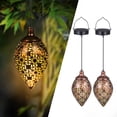 thumbnail image 1 of Laklulu Pack de 2 faroles solares para exterior, farol solar de metal para colgar en exterior con LED blanco cálido impermeable IP44, lámparas solares orientales para colgar en exterior para jardín,, 1 of 6