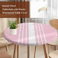 thumbnail image 3 of Pink White Stripe Round Tablecloth 45-54 Inch Round Fitted Table Cloth with Elastic Edge, Modern Rustic Vertical Striped Waterproof Table Cover Protector for Outdoor Picnic Party Dining, 3 of 6