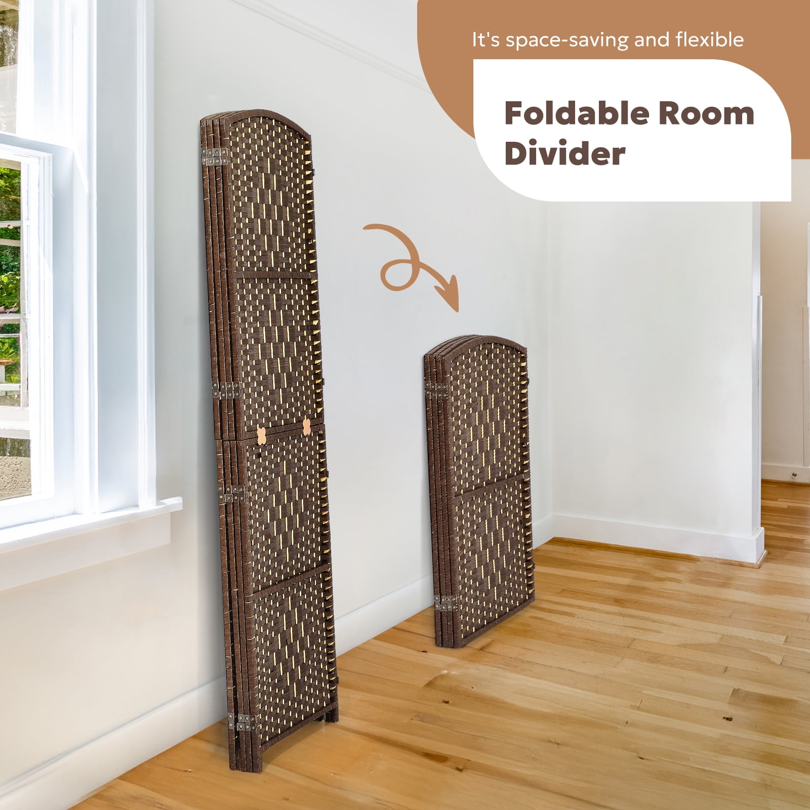 Jostyle 4 Panel Room Divider Folding Privacy Screens 6ft Tall Room Dividers Screen Divider Wall for Room Separation Partition Portable Brown Freestanding