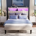 thumbnail image 3 of Lofka Full Size Bed Frame with Upholstered Headboard, Metal Bed Frame with Led Lights and Charging Station, App Control, Beige, 3 of 12