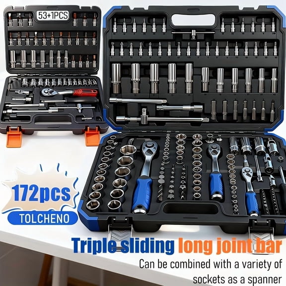 172/53 1 Piece Household Manual Toolbox Set, Portable Handheld Tool Set - Car And Motorcycle Repair And Household Tool Kit, Mini Toolbox with Ratchet Wrench And Multi Size Socket Combina