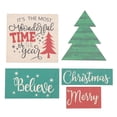 thumbnail image 1 of Juego de 5 letreros navideños de madera con diseños de árboles para decoración interior y exterior, 1 of 8