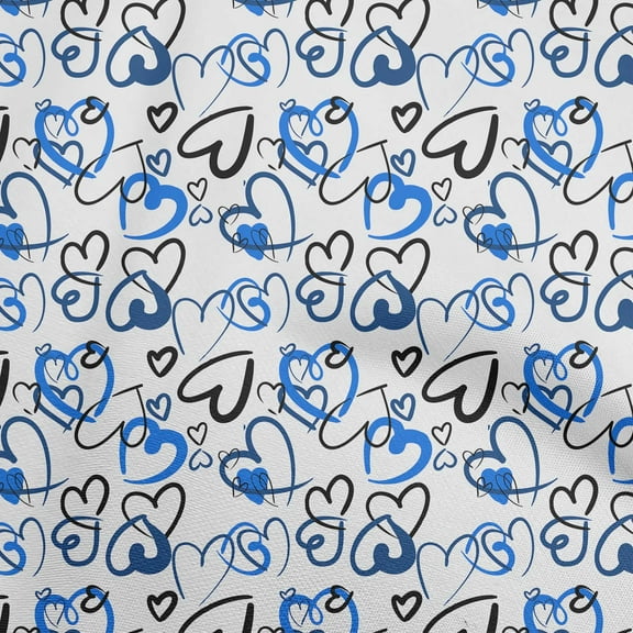 oneOone Cotton Poplin Medium Blue Fabric Valentine Heart Quilting Supplies Print Sewing Fabric By The Yard 56 Inch Wide