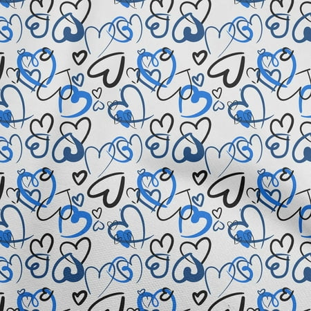 oneOone Polyester Spandex Medium Blue Fabric Valentine Heart Quilting Supplies Print Sewing Fabric By The Yard 56 Inch Wide
