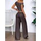 thumbnail image 4 of Conjuntos de Dos Piezas para Mujer, Top Corto Informal de un Solo Hombro, Pantalones Anchos y Conjuntos Y2K A Juego. Marrón XL, 4 of 7
