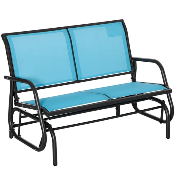 Miekor Furniture 2-Person Outdoor Glider Bench, Patio Double Swing Rocking Chair Loveseat w/ Powder Coated Steel Frame for Backyard Garden Porch, Blue 55041
