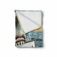 thumbnail image 2 of Shark Soft Flannel Fleece Throw Blanket, Dangerous Big Fish Holding Risks Ahead Lettering Plaque with Sharp Teeth in Ocean, Cozy Plush for Indoor and Outdoor Use, 50" x 60", Multicolor, by Ambesonne, 2 of 6