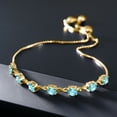 thumbnail image 4 of Gem Stone King 3.50 Ct Round Swiss Blue Topaz 18K Yellow Gold Plated Silver Bracelet for Women, 4 of 5