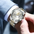 thumbnail image 6 of OPK Watches for Men Stainless Steel Business Dress Luxury Big Large Face Waterproof Quartz Analog Mens Watches with Date Wrist Men Watch Reloj para Hombre (Gold/Blue/Black Dial), 6 of 12