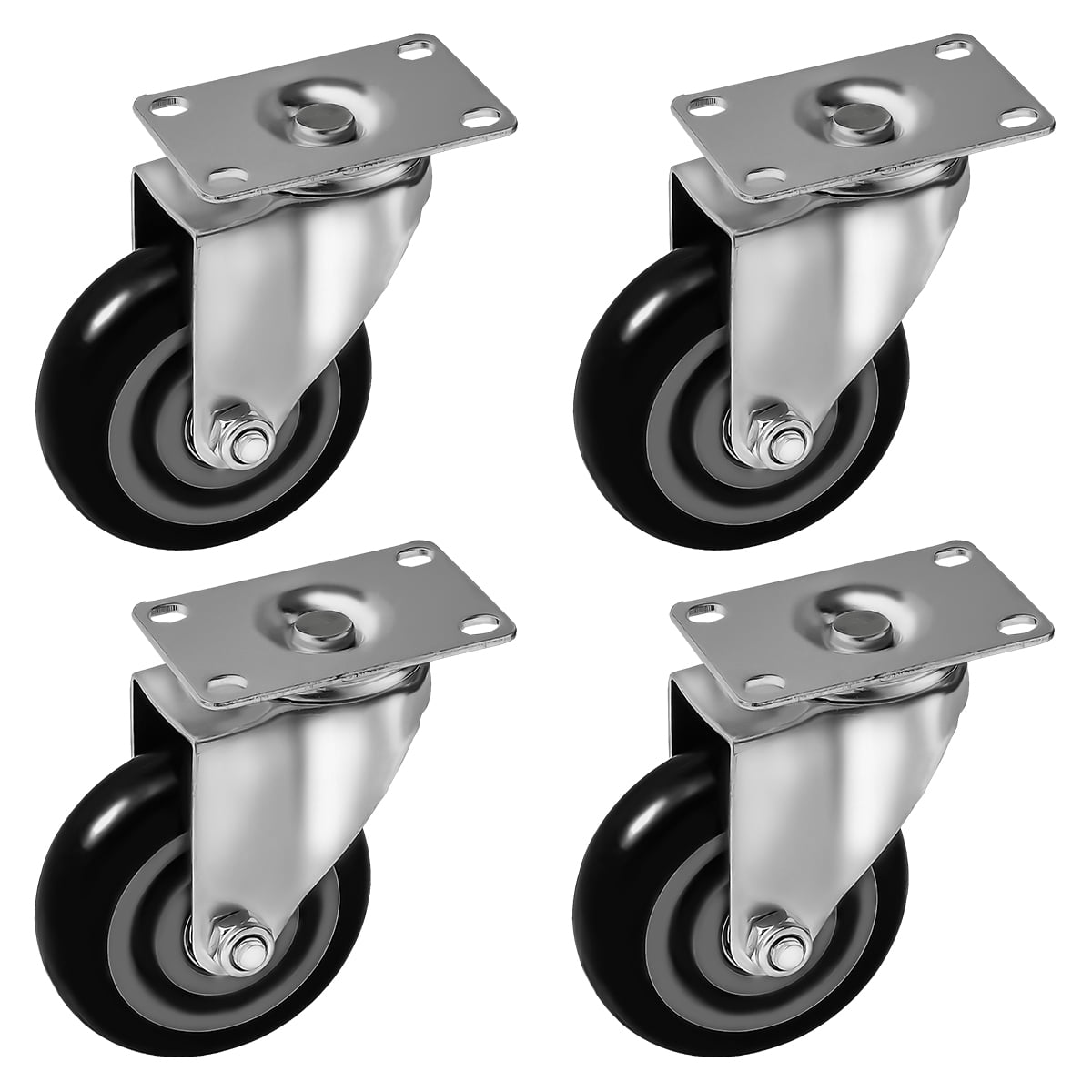 3"  Caster Wheels Swivel Plate Casters On Black Polyurethane 
