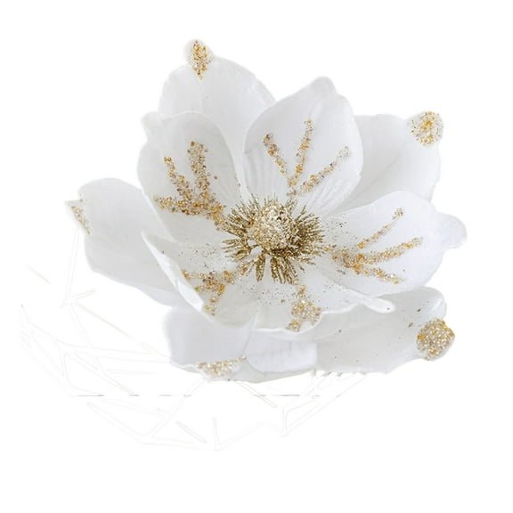 Qholemyo 24CM Powder Flocking Christmas Flower Magnolia High-end Fabric Christmas Decoration Simulation Flower Artificial Flowers Artificial Plants Indoor