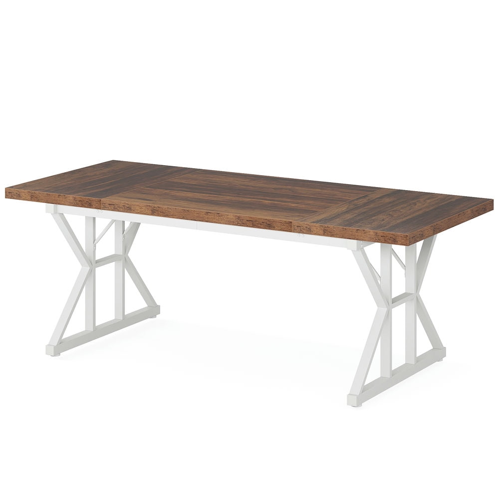 Spaco 6FT Conference Table, Rectangle Meeting Room Table Executive Desk, Desk for Indoor as Home, Office, Brown+White