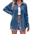 thumbnail image 2 of Camisas de Algodón para Mujer, de Larga, Estilo Boyfriend, con Cuello y Bolsillos. Azul Niebla XXL, 2 of 10