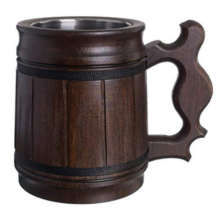 

Handmade Beer Mug Oak Wood Stainless Steel Cup 0.3L 10oz Classic Brown