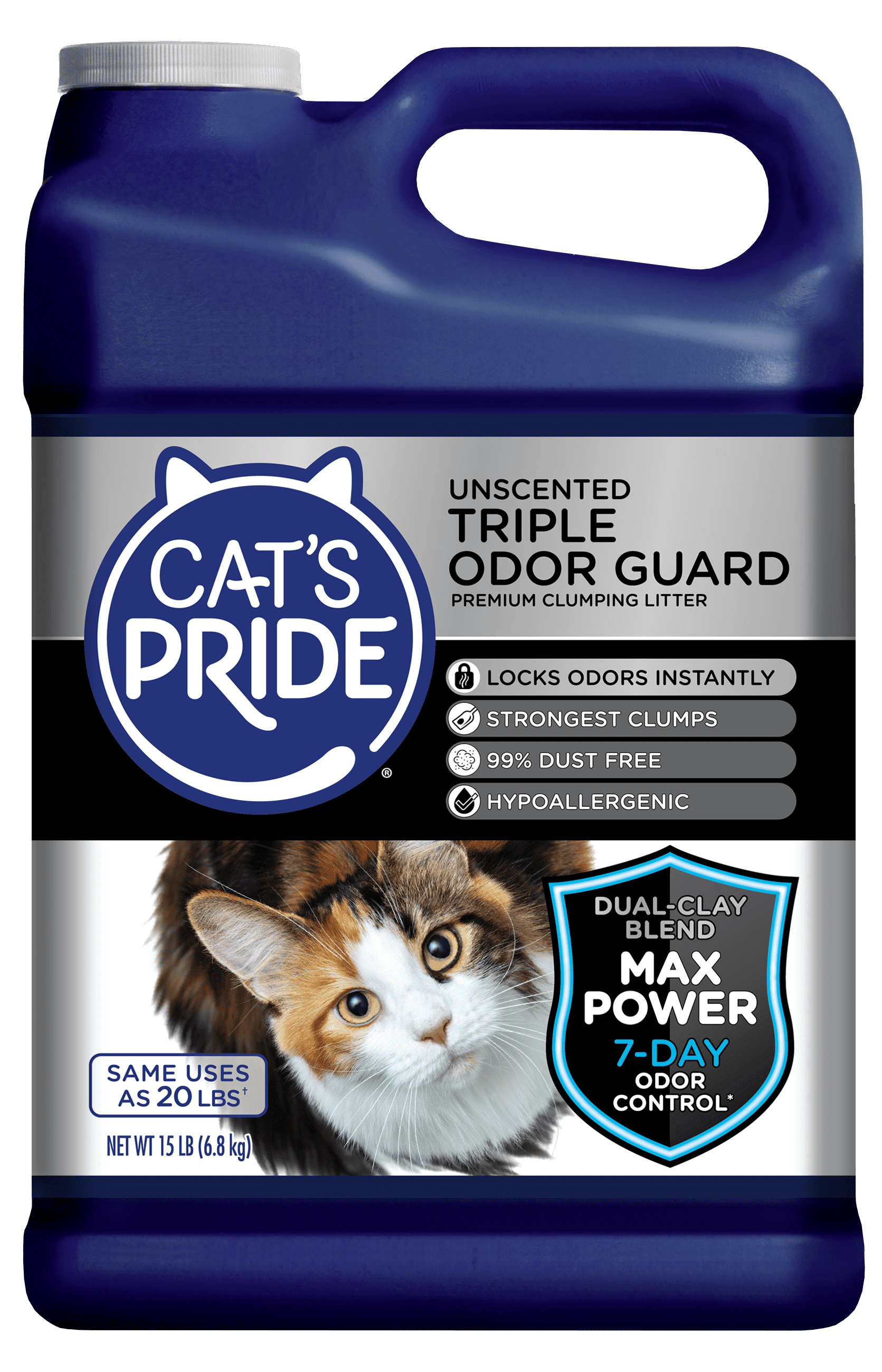 Cat's Pride Max Power Triple Odor Guard Unscented Clumping Cat Litter, 15 lb Jug