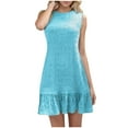 thumbnail image 2 of Staron Robes d'Été pour Femmes Sans Manches à Col Rond Amples et Fluides Robe de Printemps Unie à Volants pour Fête Plage Soleil Robes Bleu Clair P, 2 of 6
