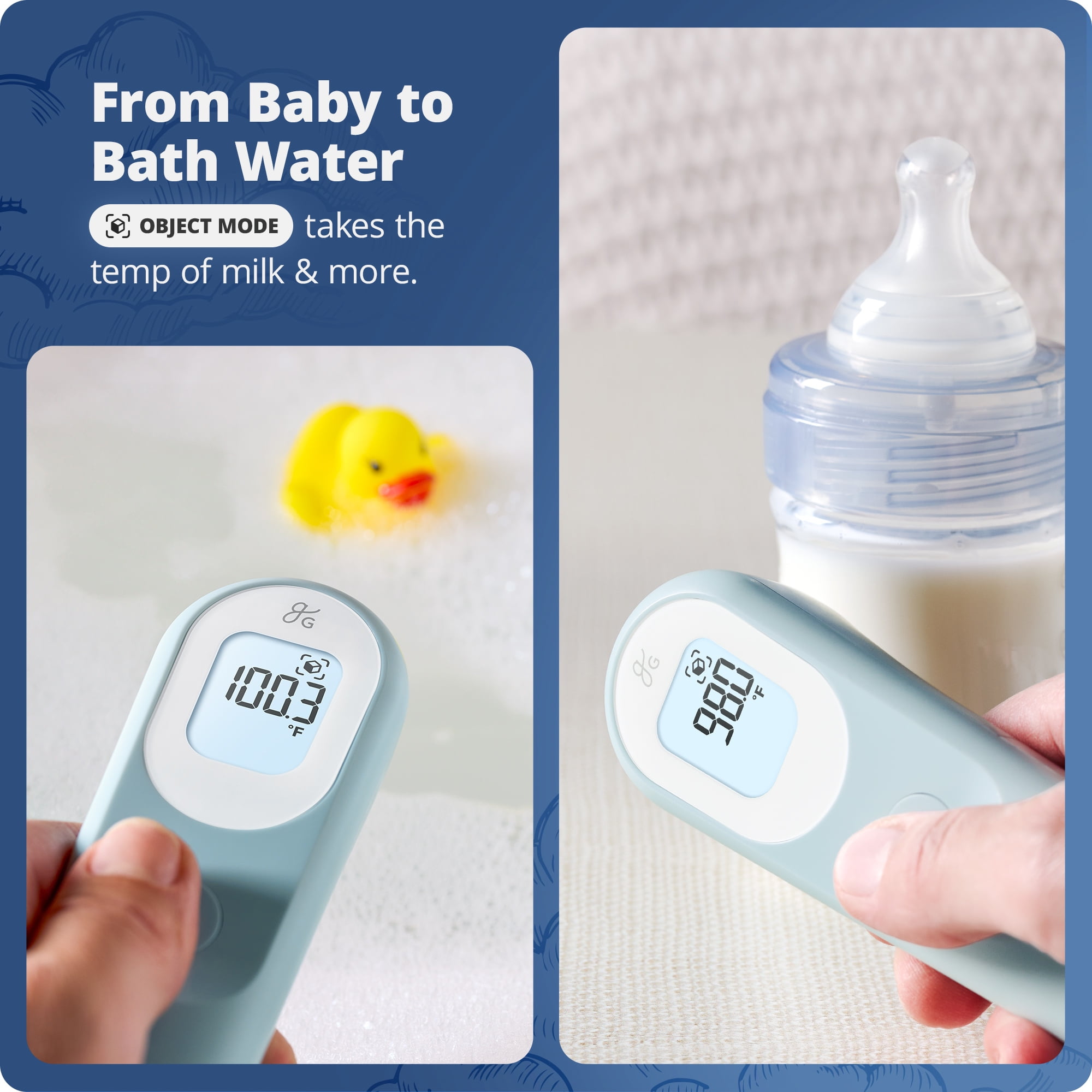 Greater Goods No-Touch Baby Thermometer for Infants, Newborns & Toddlers with Fever Alarm and Instant Accuracy Readings, Blue