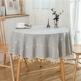 thumbnail image 2 of Three-dimensional Jacquard Checkered Round Tablecloth Cotton Linen Tassels Dust-Proof Table Cover For Dinner Party Wedding Decor Yening, 2 of 5
