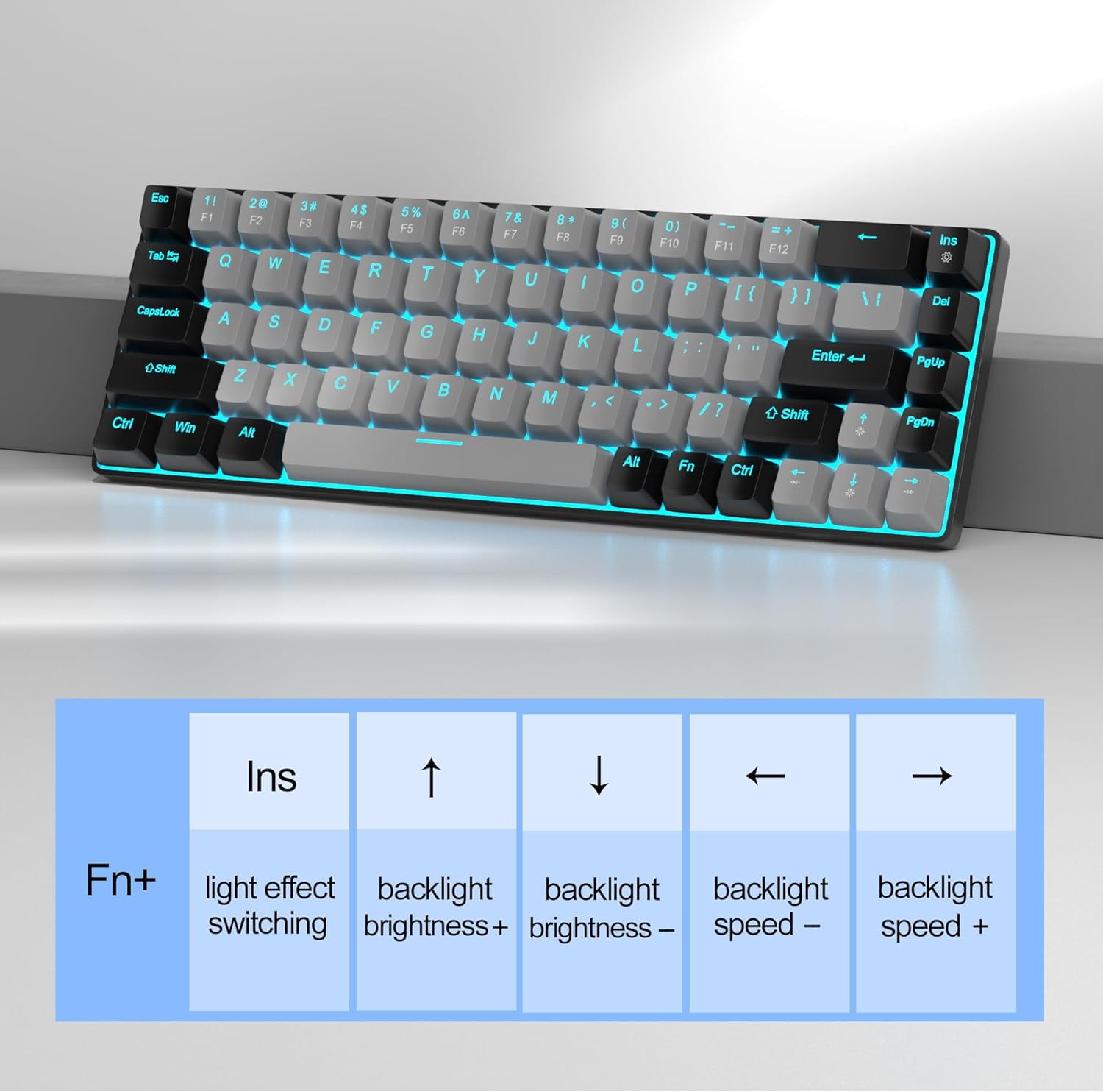 Portable 60% Mechanical Gaming Keyboard, MageGee MK-Box LED Backlit Compact 68 Keys TKL Wired Office Keyboard with Blue Switch for Windows Laptop PC Mac - Grey/Black