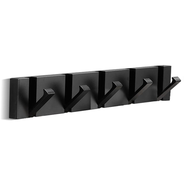 Cateissary Ganchos Sin perforación Perchero montado en la pared Organizador de chaquetas antioxidantes Soporte colgante antideslizante de aluminio Sala de Juegos de accesorios de baño negro 5 gancho Cateissary HA010064-11B