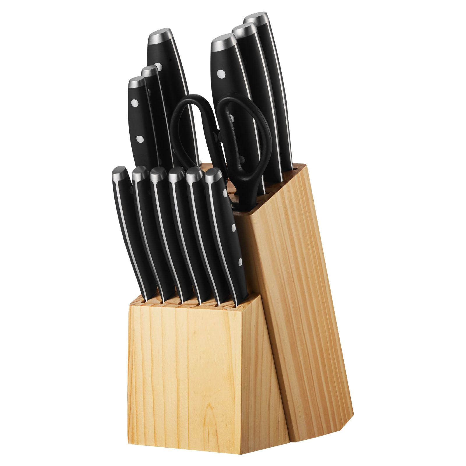 15-Piece Kitchen Knife Set with Wooden Block, 3CR13 High-Carbon Steel, Laser-Sharpened, Ergonomic Handles, Dishwasher Safe for Home Cooking