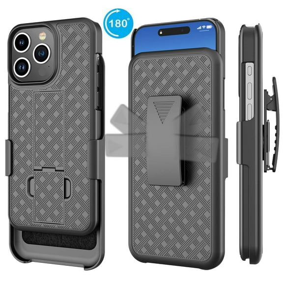 Njjex Case for iPhone 15 Pro Max Case[with Belt Clip Holster Case]Slim Combo Shell with Kickstand Swivel Belt Clip Holster Shockproof Antiscratch Protective Cover for iPhone 15 Pro Max 6.7 inch(Black)