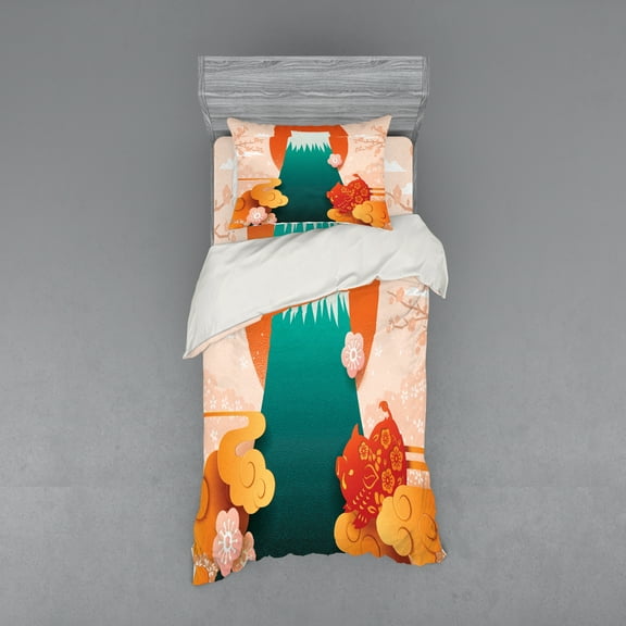 Ambesonne Japanese Bedding Set 3 Pcs, Folkloric Items Doodle, Twin, Multicolor