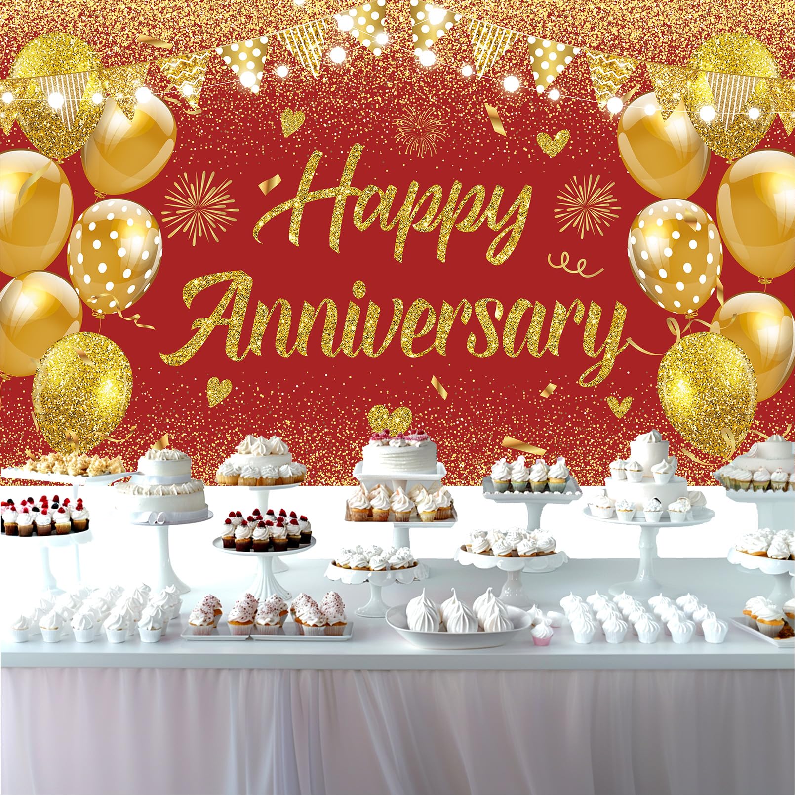 Anniversary Decorations Happy Anniversary Banner Decor - Red \u0026 Gold Party  Decoration With Stars \u0026 Hearts, 71x43 Inch Indoor Outdoor Backdrop Chainsaw  Sharpening Files, image size:1610x1610