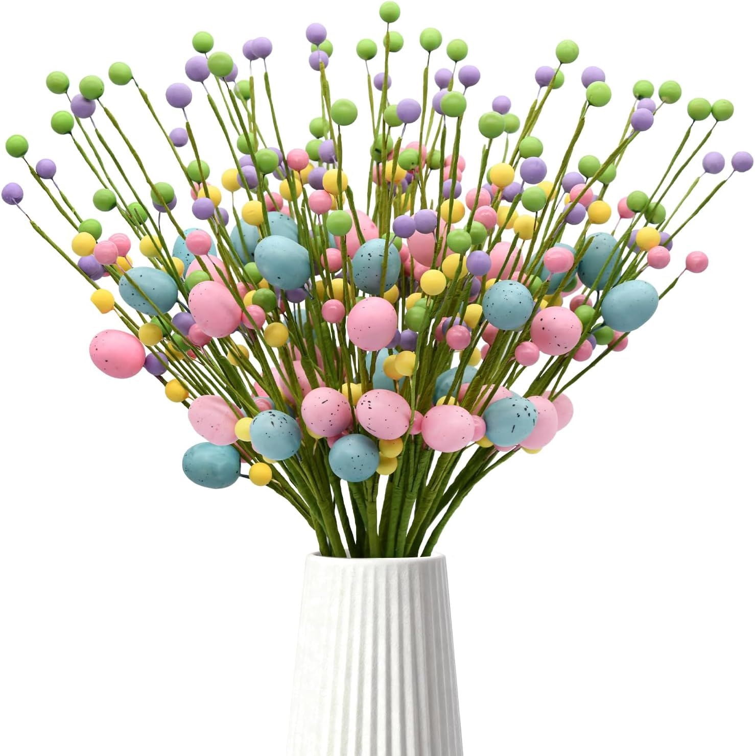 Easter Table Decor, 20 Pack Easter Egg Berry Stems Decorations for Tree, Artificial Flowers Picks for Wreath, Tree Ornaments Decorations for Home, Easter Gifts