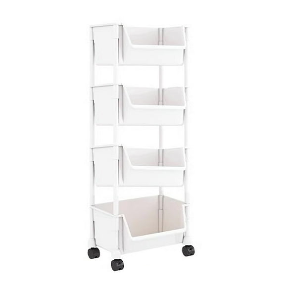 Acahhotxx Storage Cabinet, Space Saving Storage Bookshelf Convenient Moveable Storage Stand Shelf with Wheel Locks for Living Space
