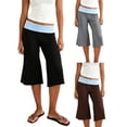 thumbnail image 3 of LMLYSoH Women's Capri Pants Fold Over Waistband Low Rise Contrast Color Wide Leg Cropped Lounge Trousers, 3 of 8