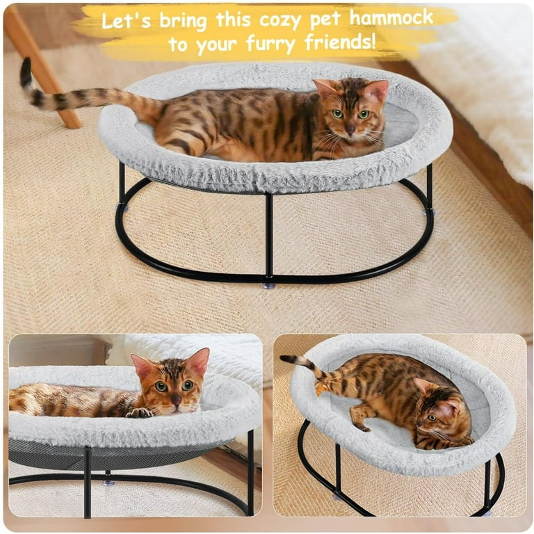 Elevated Cat Hammock Bed, Fluffy Warm Cuddle Bed with Detachable
