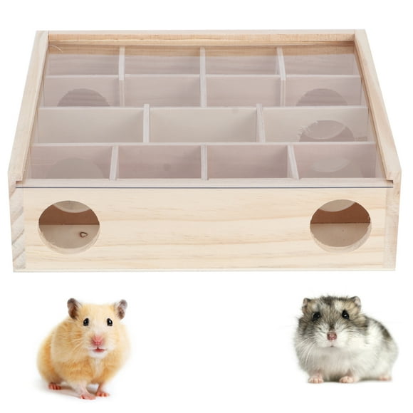 Hamster Maze Toy,Wooden Maze Tunnel Toy Labyrinth Dwarf With Cover, Hamster Maze Mouse Mice Natural Wood Interactive Intelligent Pet Toy With Acrylic Glass For Rat Mouse Mice Hamsters