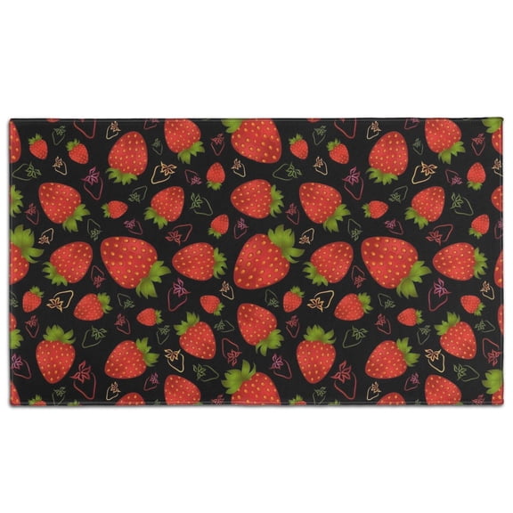 Red Strawberry Plants Fruit Pattern Black Pattern Door Rugs,Washable Non Slip Door Mats Indoor,Decorative Door Mats,Entry Mat Indoor for Entrance,Bedroom,Kitchen,Bathroom,17"x30"