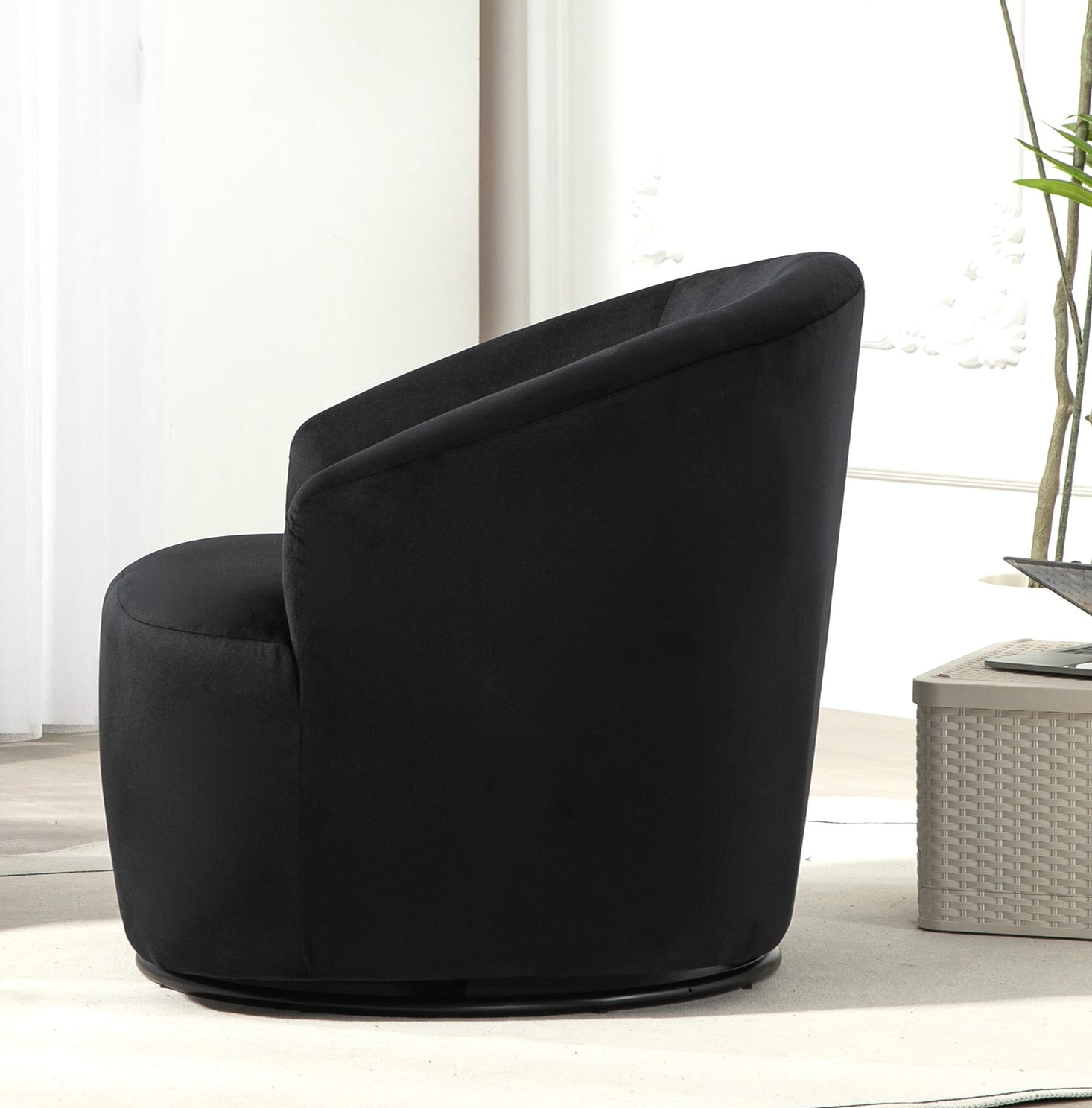 US Pride Furniture Accent Chair with Barrel-shaped Design and 360 Degree Swivel Feature Black