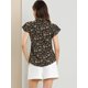 thumbnail image 5 of Blusa Casual De Manga Con Volantes Florales Con Botones Y Cuello En Punta Para Mujer Negro L, 5 of 6