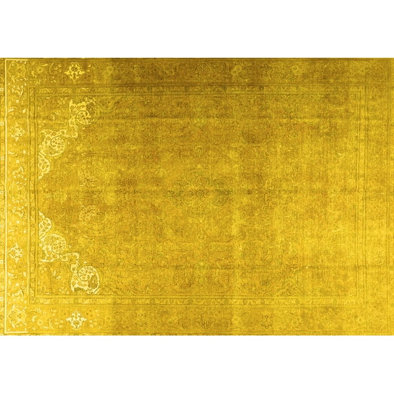 Ahgly Company Machine Washable Indoor Rectangle Persian Yellow Traditional Area Rugs, 2' x 5'