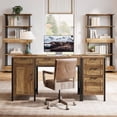thumbnail image 5 of Tribesigns 65" Farmhouse Computer Desk with 5 Drawers, Wooden Home Office Desk with Cabinet, Large Study Writing Table for Working, Studying, Rustic Brown, 5 of 7