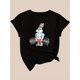 thumbnail image 3 of Women's Casual Black T-Shirt with Weightlifting Bunny Print - Crew Neck, Short Sleeve, Polyester, Machine Washable, 3 of 7