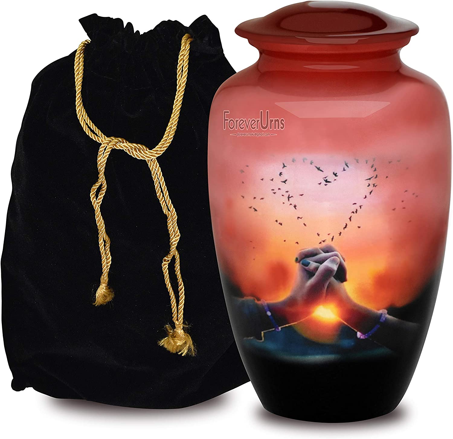 Personalized Urns for Human Ashes, Customized Couple Hand Adult Cremation Urn, Adult Urn with Velvet Bag.