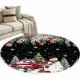 thumbnail image 2 of Round Area Rugs Collection 4 Ft, Black Christmas Non-Slip Residential Carpet, Snowman Xmas Truck Balls Tree Indoor Crawling Mats Runner Rugs for Living Room/Dining Room/Bedroom, 2 of 8