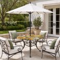 thumbnail image 2 of Round Outdoor Tablecloth with Umbrella Hole and Zipper, Farmhouse Sunflowers Tablecloth with Elastic Waterproof, Rustic Floral Buttterfly Wood Board Brown Patio Table Covers for 55" - 60" Tables, 2 of 9