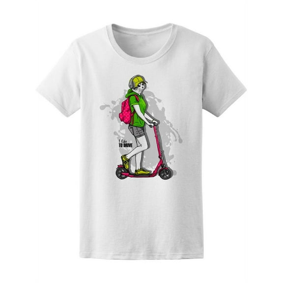White Cat-Girl On A Kick Scooter T-Shirt Women -Image by Shutterstock, Female Medium