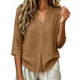 thumbnail image 7 of MVRLSH Womens Tops Shirts Blouse Casual Long Sleeve Spring Trendy Cotton Blend Summer Daily Outfit Shirt Loose Fit Linen Blouses Brown - M, 7 of 7