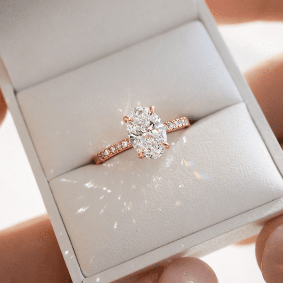 Jewelerix 1.5 Carat Oval Cut Moissanite Engagement Ring in 14K Yellow Gold Vermeil, Hidden Halo Pavé Band, Sizes 3-9